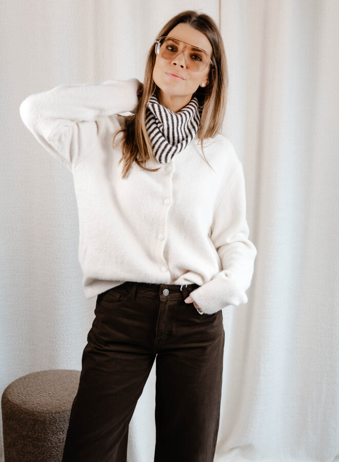 Elina cardigan met sjaaltje strepen – Beige