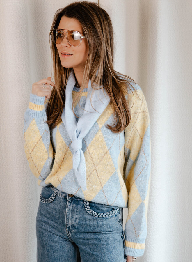 Valentine knit trui met ruit – Lightblue
