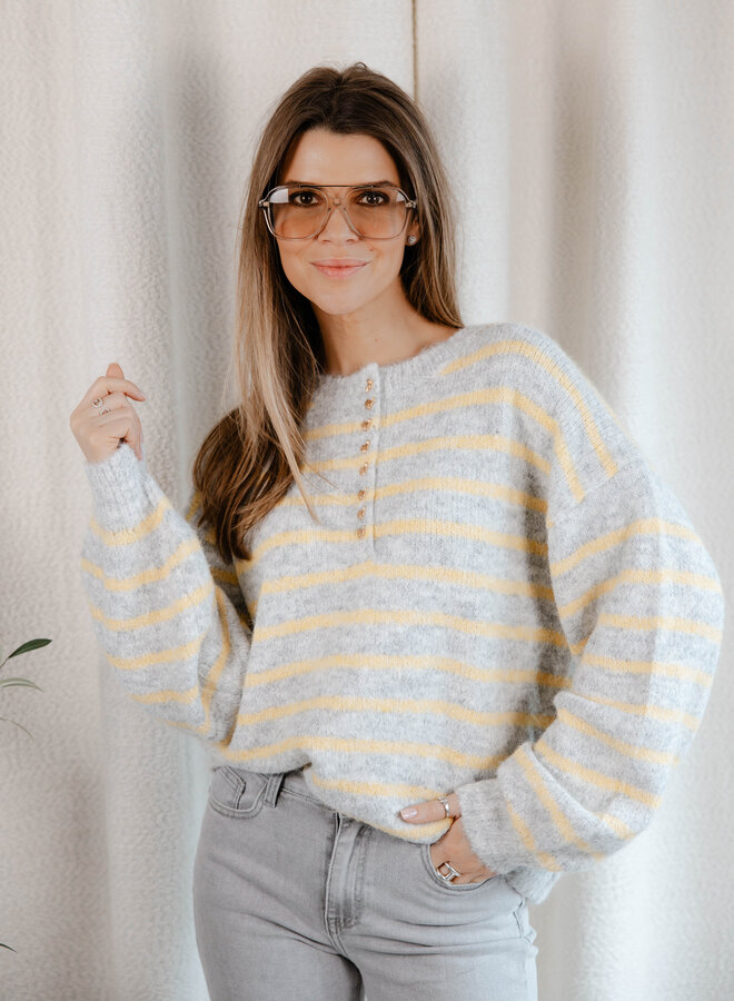 Lison trui strepen knoopjes – Grey/Yellow
