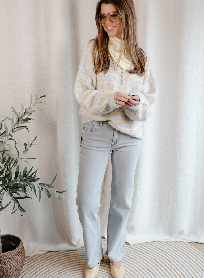 Lison trui strepen knoopjes – Grey/Yellow