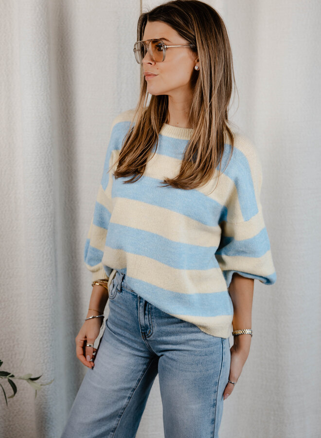 Noelle trui strepen weide mouw – Lightblue/Yellow