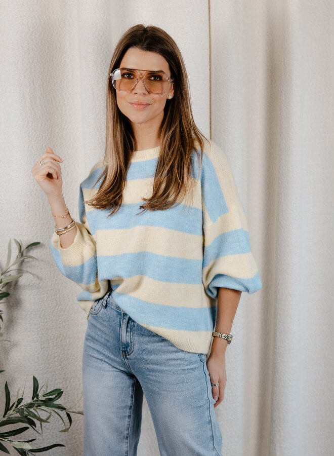 Noelle trui strepen weide mouw – Lightblue/Yellow