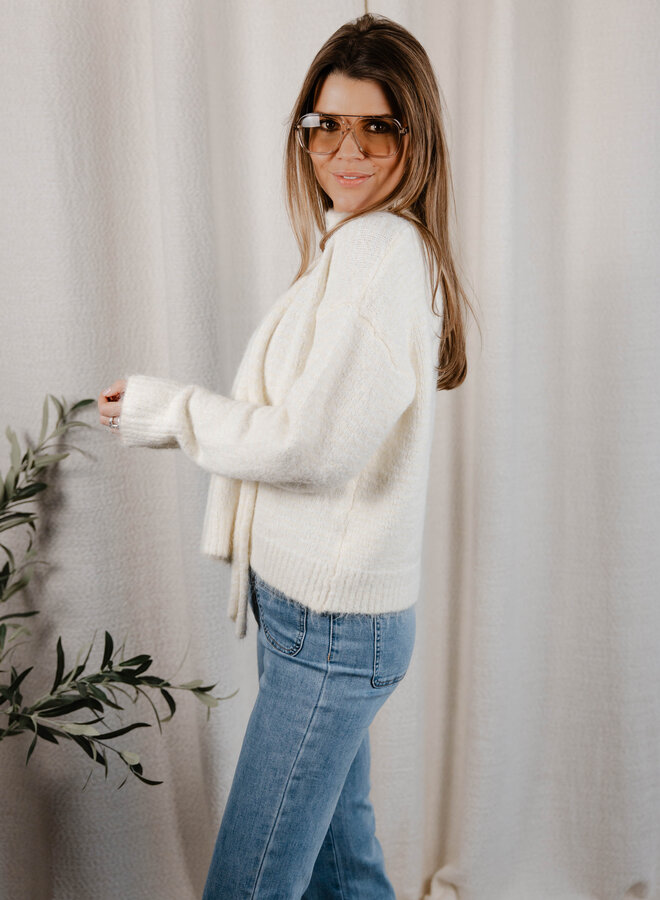 Mila cardigan met sjaal streepjes – Yellow