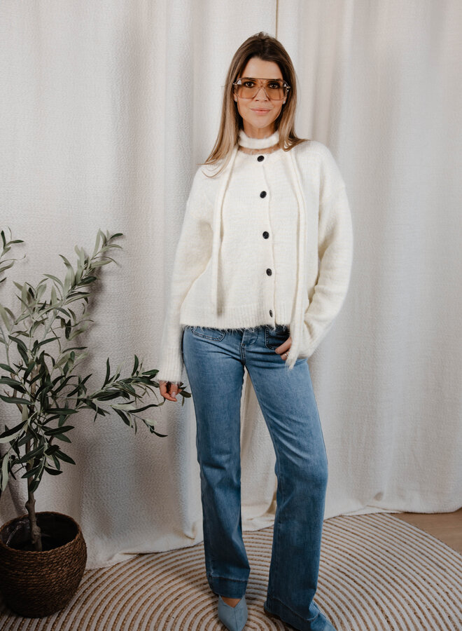 Mila cardigan met sjaal streepjes – Yellow