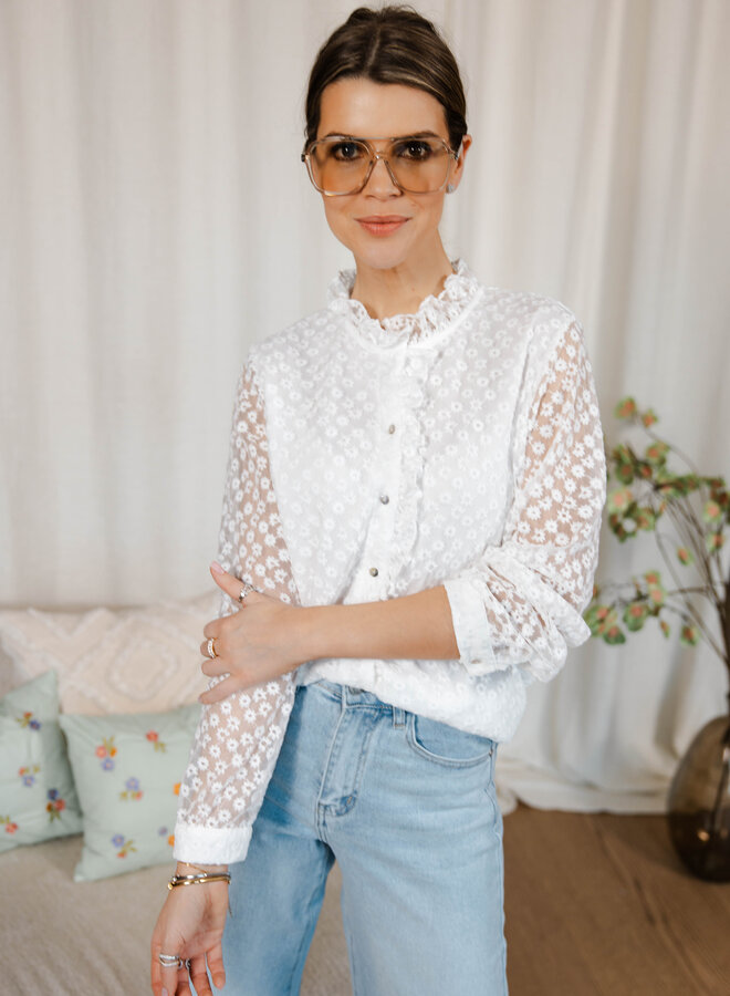 Odette blouse kant  met bloemen – White