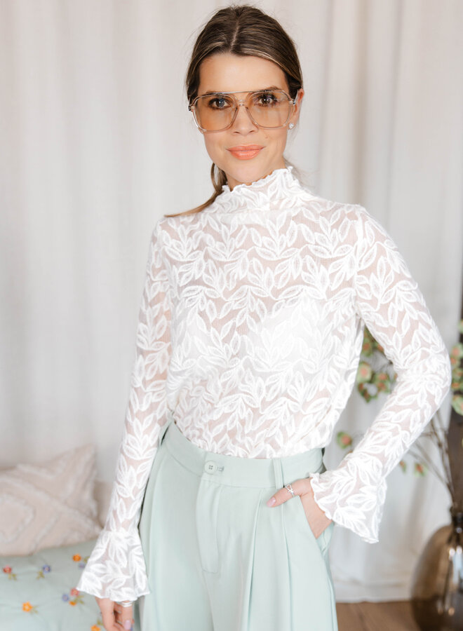 Ally Blouse kant wijde mouw – Creme