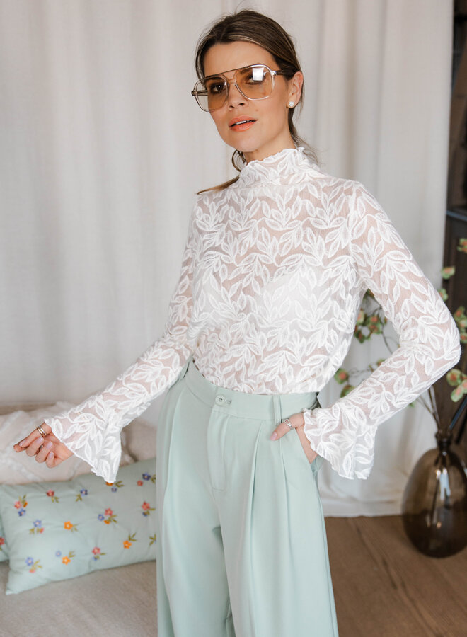 Ally Blouse kant wijde mouw – Creme