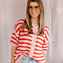 Estella cardigan kort mouwtje strepen – Pink/Red