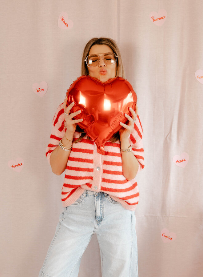 Estella cardigan kort mouwtje strepen – Pink/Red