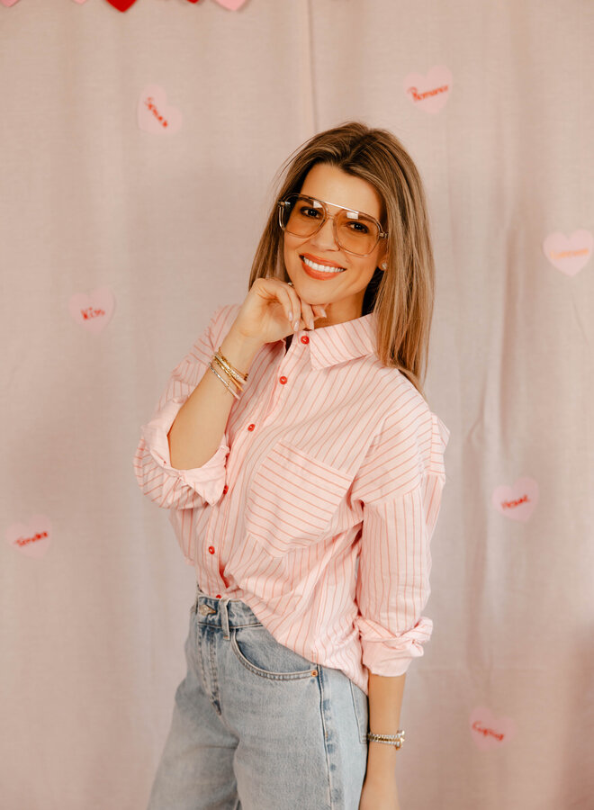 Antonia hemdje met streepjes en zakje  – Pink