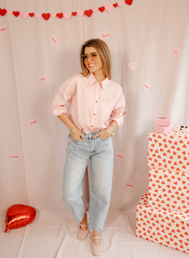 Antonia hemdje met streepjes en zakje  – Pink