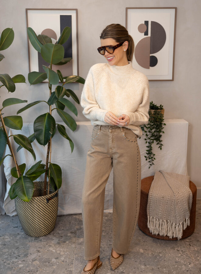 Fleur knitwear rechtopstaande kraag – Beige