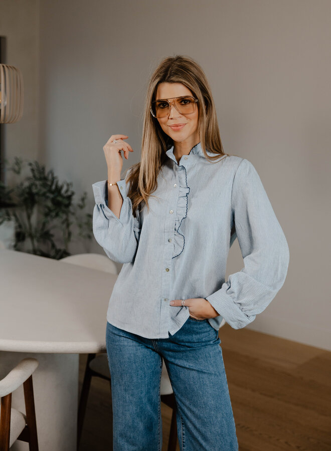 Rosalie blouse fijne streepjes en kraagje – Blue