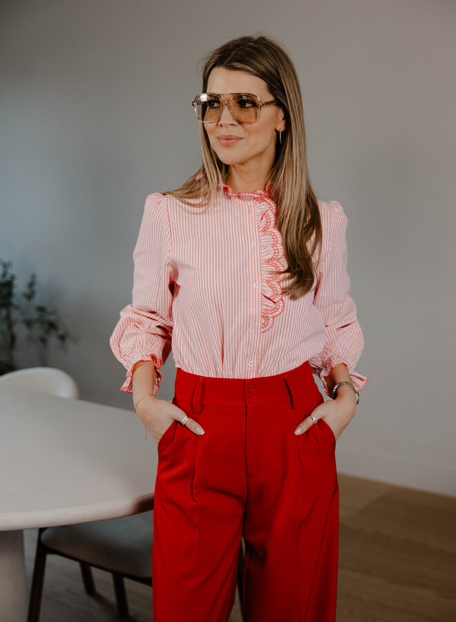 Fleur blouse met ruffle – Red
