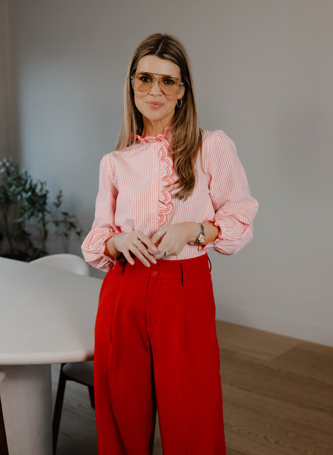 Fleur blouse met ruffle – Red