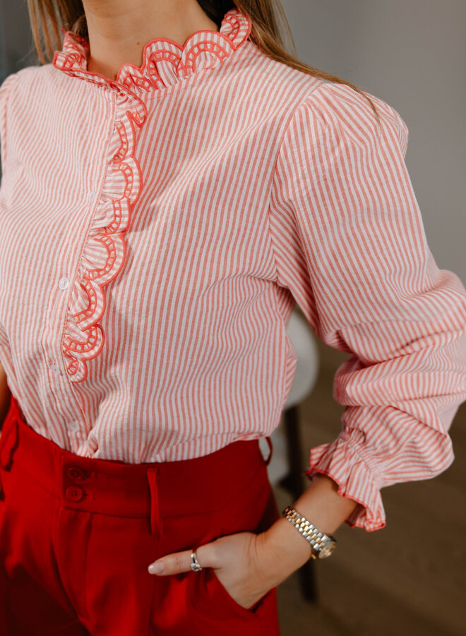 Fleur blouse met ruffle – Red