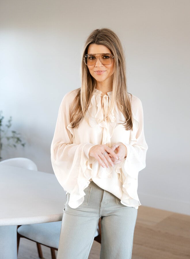 Blanche blouse met franjes – Beige