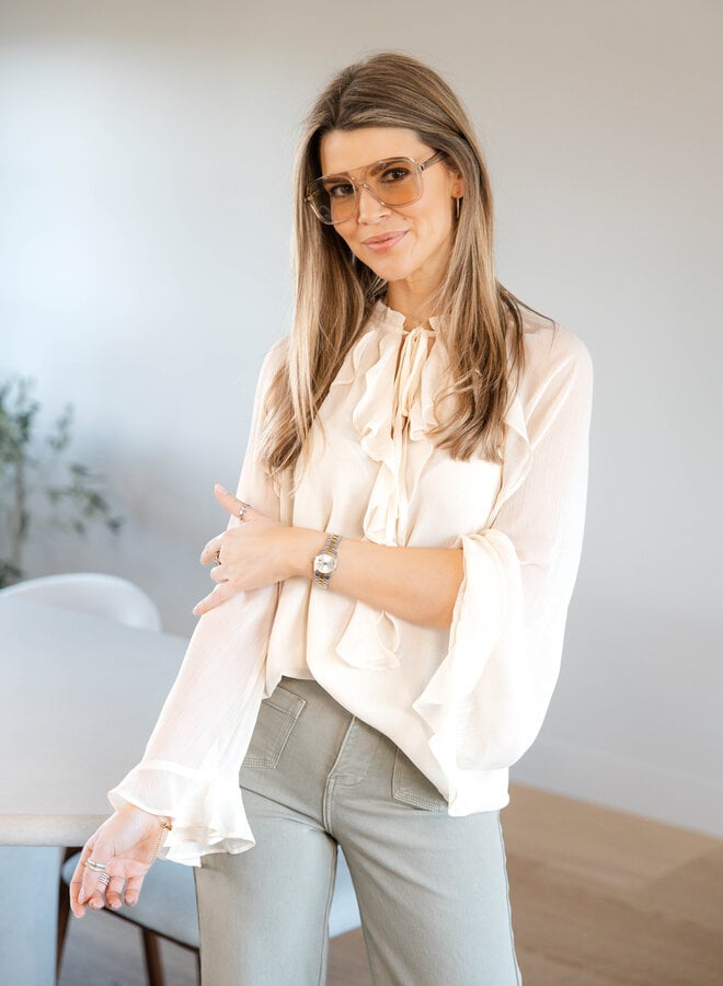 Blanche blouse met franjes – Beige