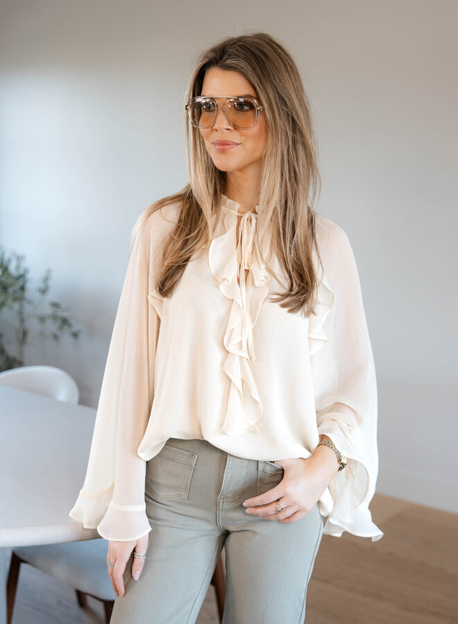 Blanche blouse met franjes – Beige