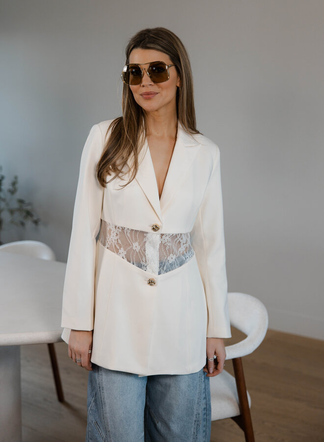 Anna blazer met kant taille - Creme