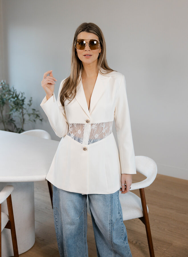 Anna blazer met kant taille - Creme