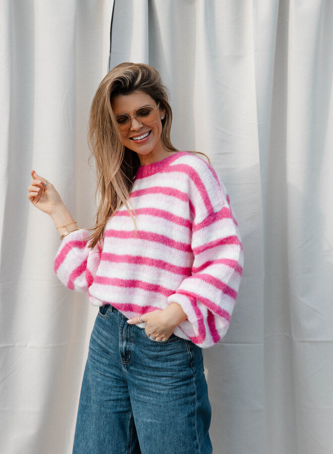 Aline knittrui strepen – Fuchsia