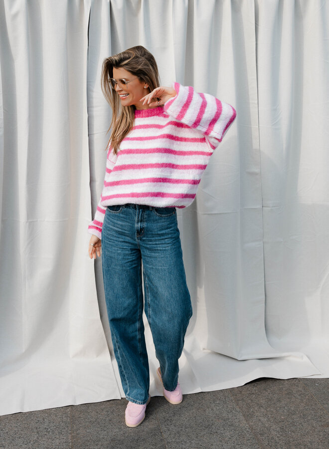 Aline knittrui strepen – Fuchsia