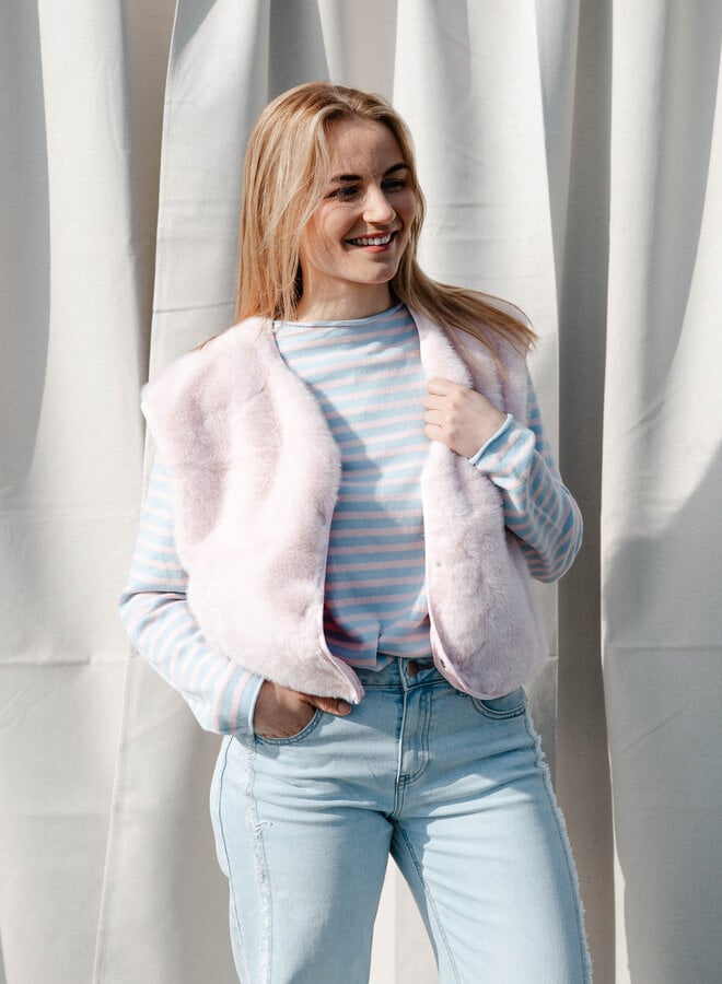Eleonore longsleeve strepen – Lightblue/Pink