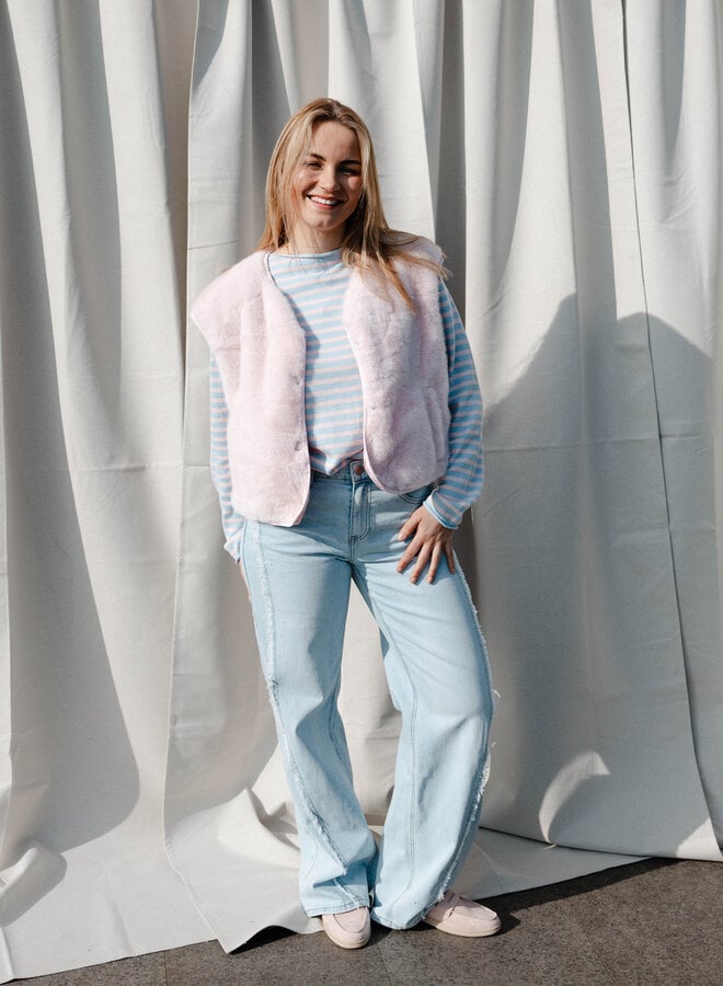 Eleonore longsleeve strepen – Lightblue/Pink