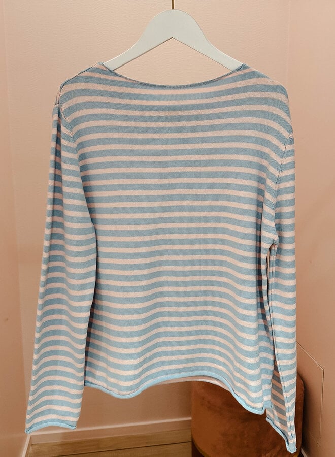 Eleonore longsleeve strepen – Lightblue/Pink