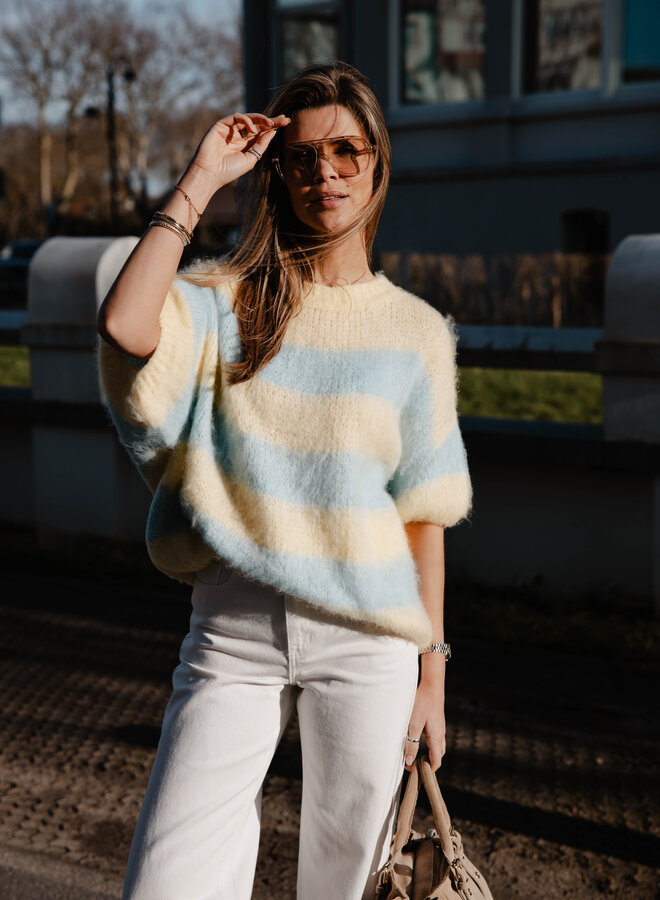 Azalee truitje knit strepen – Yellow/Lightblue