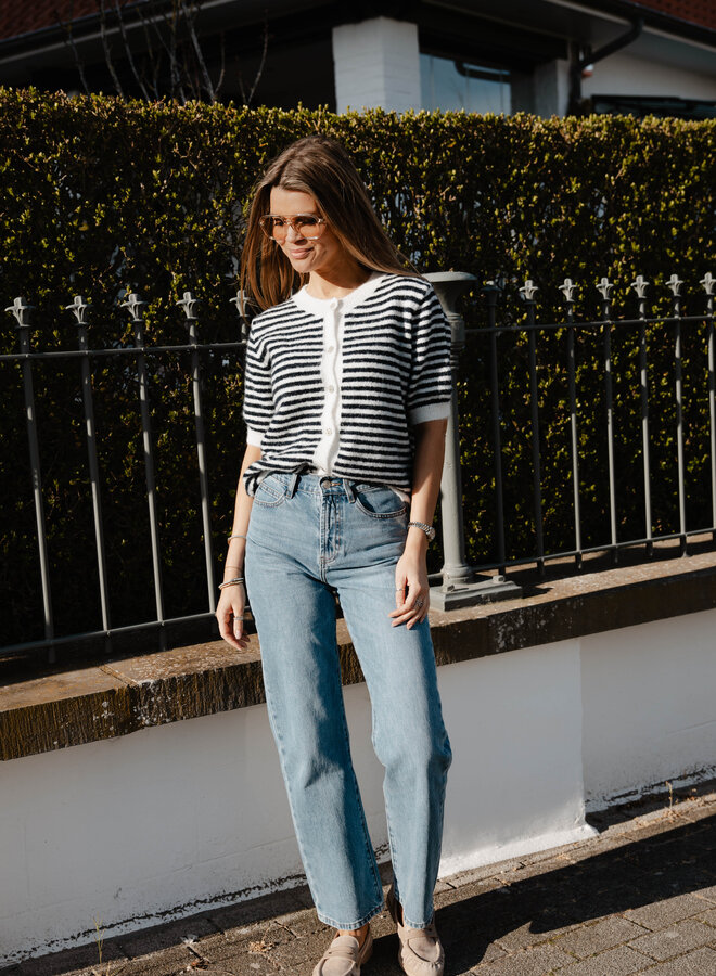 Zena Gilet streepjes korte mouw – Creme/Marine