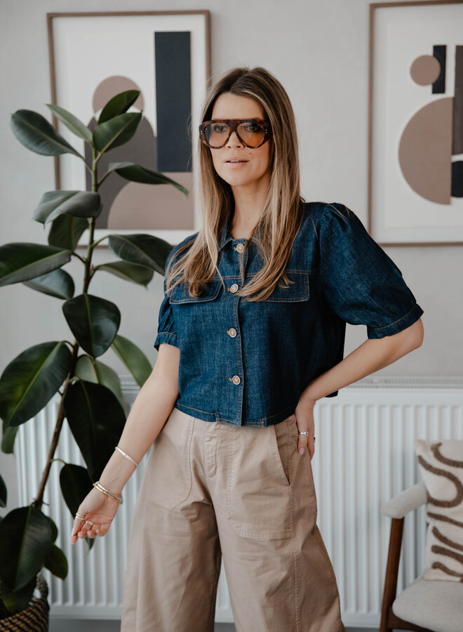 Sofie denim jeanshemd korte mouw – Dark Denim