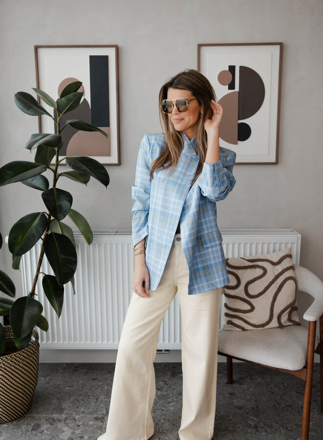 Amori Blazer schuine hals carreaux – Light Blue