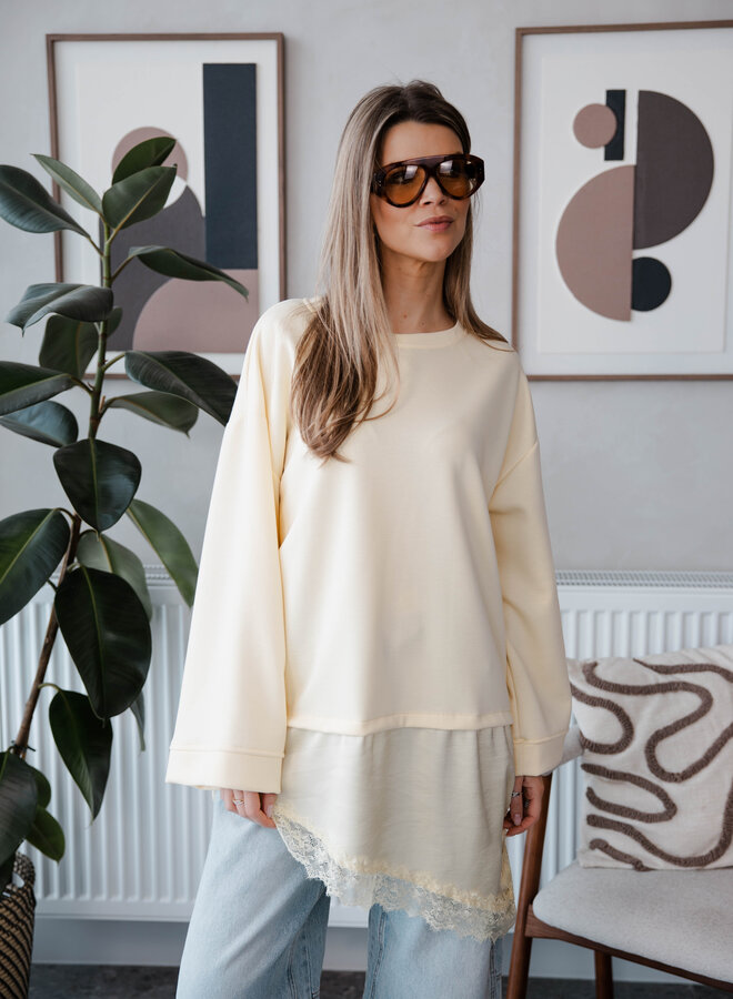 Melania sweater met kant onder assymetrisch – Yellow