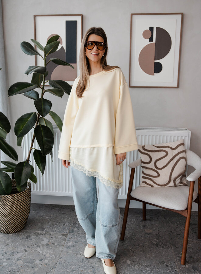Melania sweater met kant onder assymetrisch – Yellow