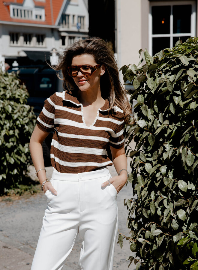Marieke poloshirt gebreid – Coffee