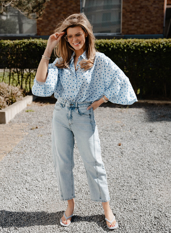 Jella hemdje poufmouw polka dots – Lightblue