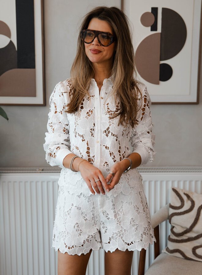 Madeleine set Blouse / Short kant – White
