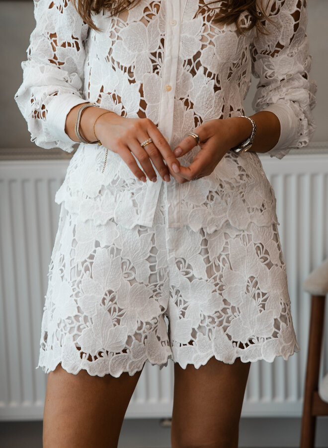Madeleine set Blouse / Short kant – White