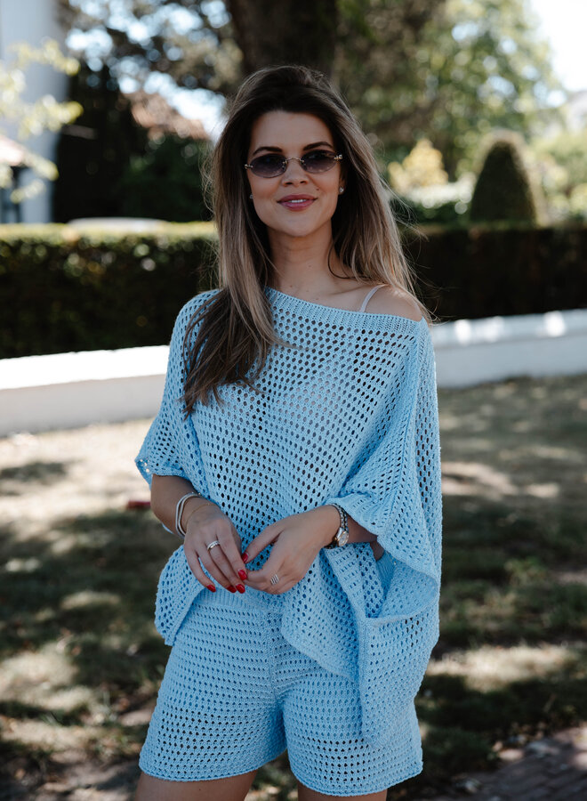 Marie set top + short crocher – Light blue