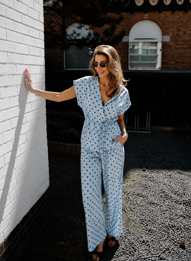 Jolien set broek + overslag top polka dots – Lightblue