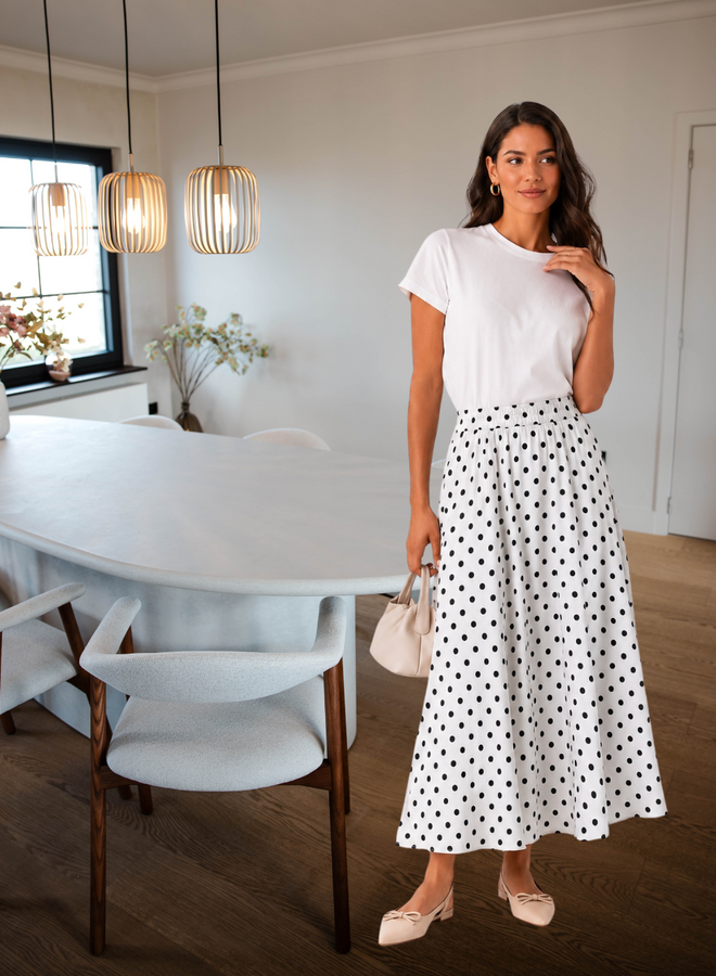 Fora rok satin polka dots – Creme
