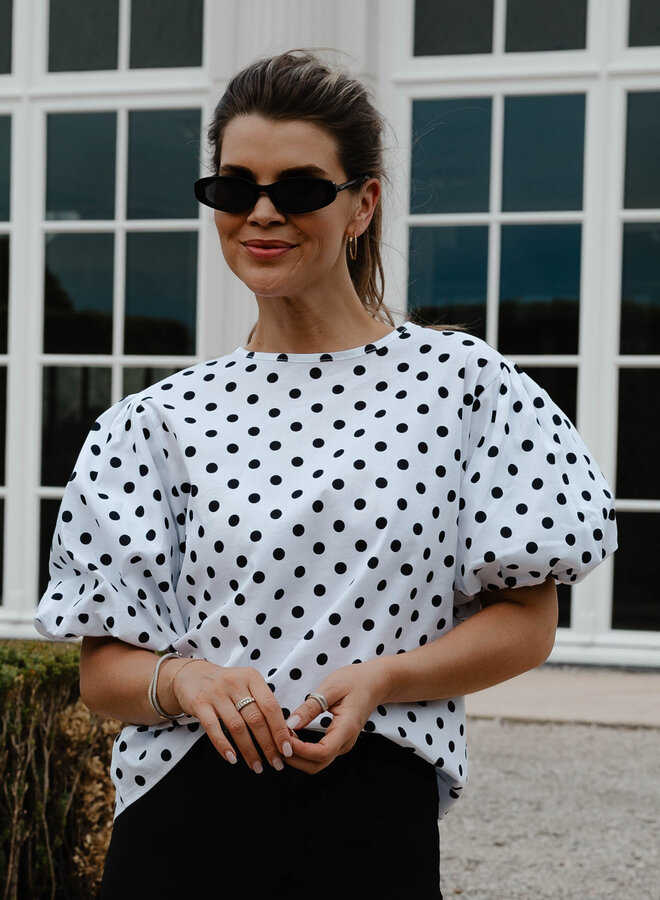 Féodora tshirt poufmouw polka dots – White