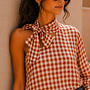 Camille top carreaux shoulder – Choco