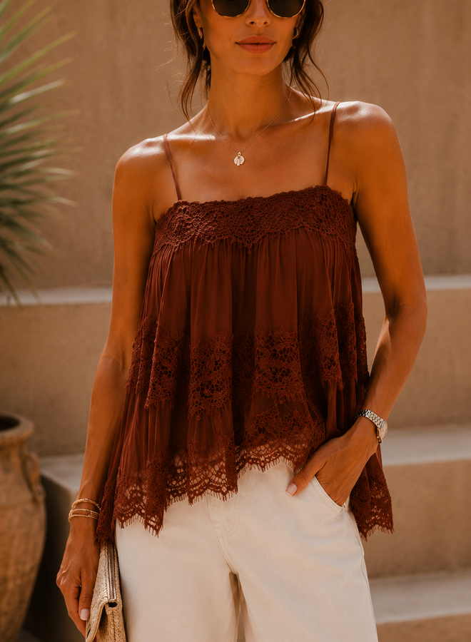 Josephine top volants en kant – Brown