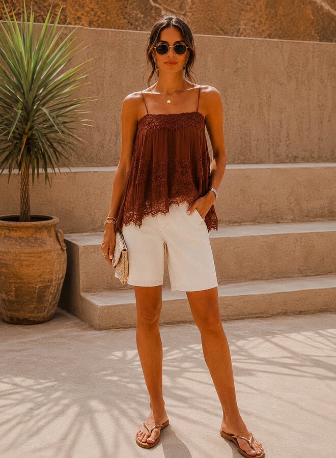 Josephine top volants en kant – Brown