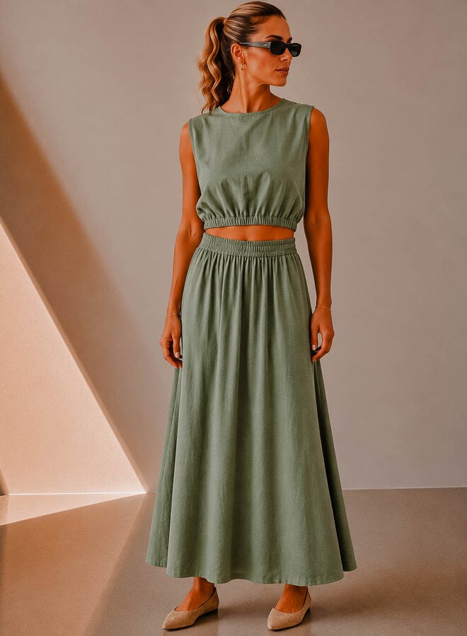 Marieke set top + rok – Kaki