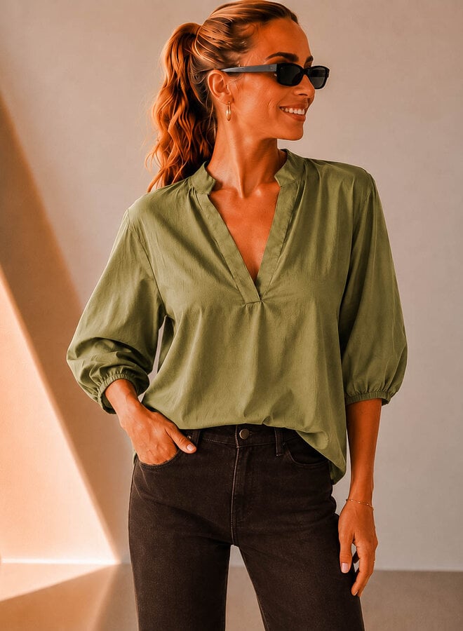 Dori blouse poufmouw – Olive
