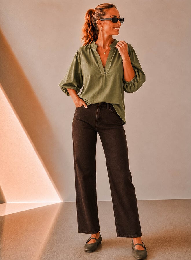 Dori blouse poufmouw – Olive